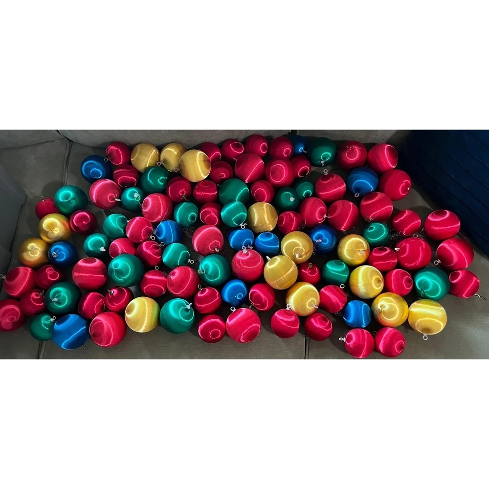 Vintage 103pc Thread Wrapped Christmas Ornaments MCM 1960s Red Green Gold Blue